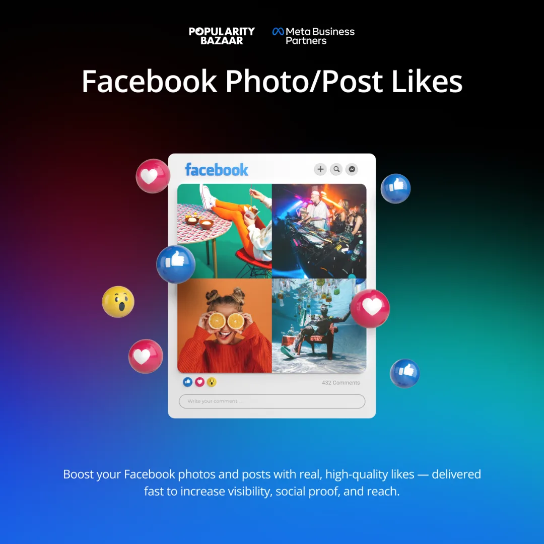 Smartphone zeigt mehr Likes für Facebook-Fotos und -Posts mit umherfliegenden Engagement-Symbolen