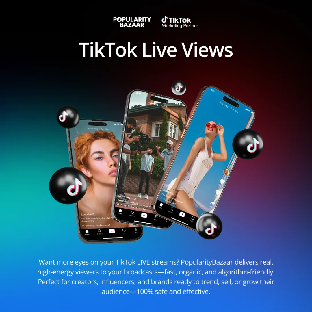O serviço de visualizações ao vivo do TikTok da PopularityBazaar ajuda os criadores a crescerem com audiências ao vivo reais e compatíveis com algoritmos.