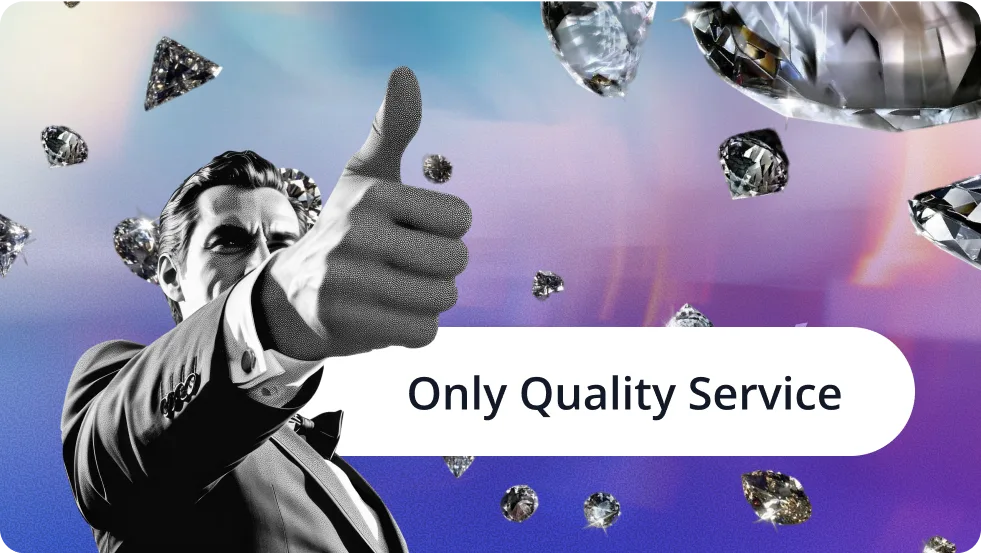 Thumbs-up with diamonds, symbolizing premium quality service