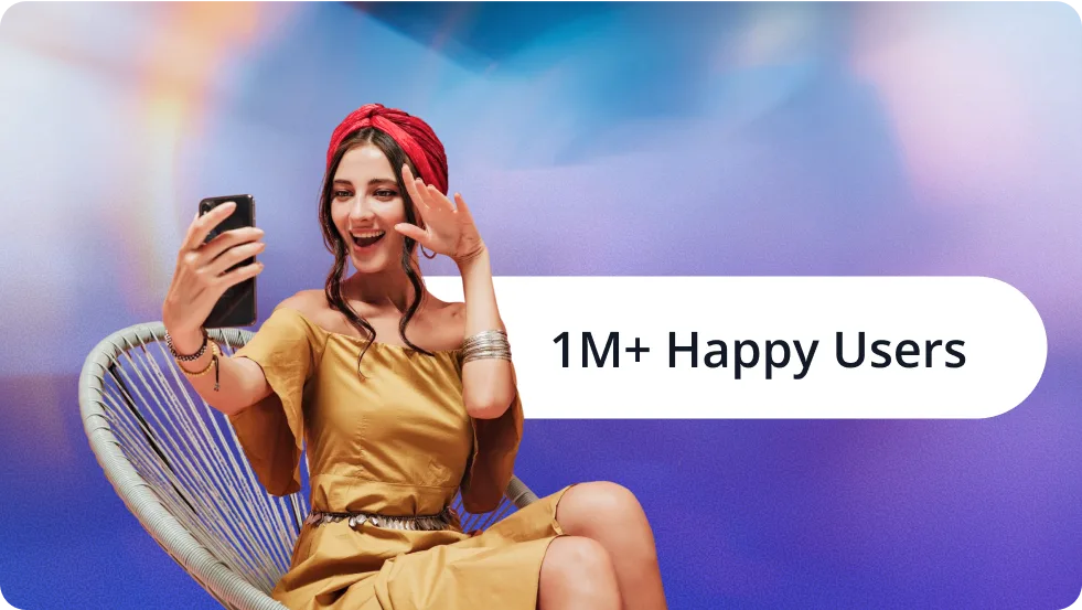Smiling woman taking a selfie, representing happy customers