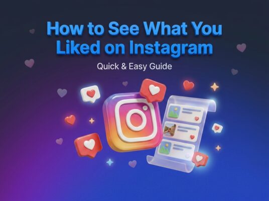 Logótipo do Instagram rodeado por ícones de coração e um ecrã de telemóvel a mostrar publicações a que se deu «Gosto», com o texto «Como ver o que marcaste com “Gosto” no Instagram: Guia rápido e fácil» num fundo com gradiente azul. Perfeito para quem quiser verificar as fotos a que deu «Gosto» no Instagram ou ver rapidamente as publicações a que deu «Gosto» no Instagram num piscar de olhos.